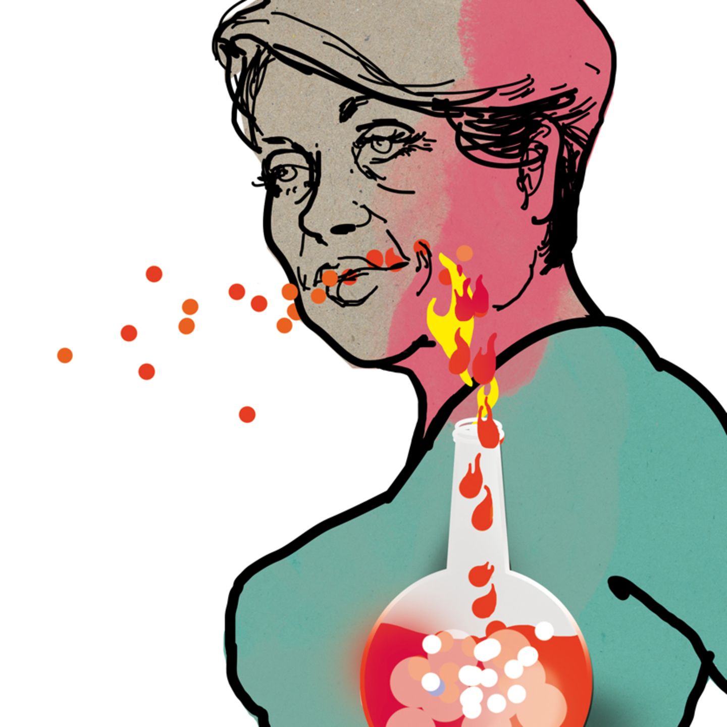 Illustration von einer Frau mit stillem Reflux und Reizhusten