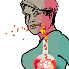 Illustration von einer Frau mit stillem Reflux und Reizhusten