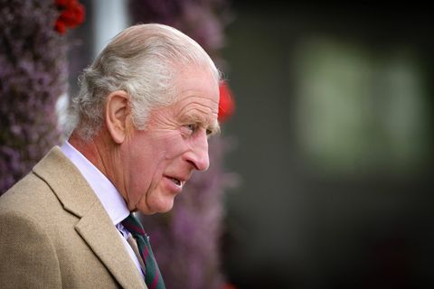 König Charles III., ein Mann mit grauem Haar und im Anzug, von der Seite