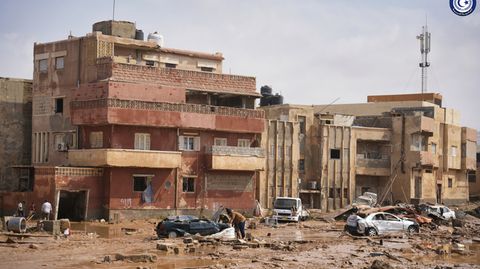 Stark verwüstete Stadt Dern in Libyen nach den Unwettern