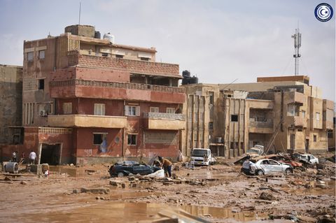 Stark verwüstete Stadt Dern in Libyen nach den Unwettern