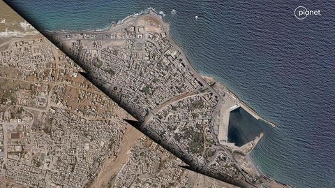 Vorher-Nachher-Ansicht von Derna in Libyen: Eine interaktive Ansicht finden Sie unten im Artikel