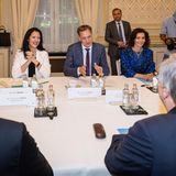 Klimaministerin Zakia Khattabi, Premierminister Alexander De Croo und Außenministerin Hadja Lahbib