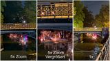 Test: Diese Brücke lässt den Detailgrad besonders gut erkennen. Im Ausschnitt kann man sogar den eingravierten Namen und Details der im Wasser gespiegelten Gebäude erkennen. Das Bild rechts wurde ohne Zoom aufgenommen