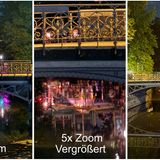 Test: Diese Brücke lässt den Detailgrad besonders gut erkennen. Im Ausschnitt kann man sogar den eingravierten Namen und Details der im Wasser gespiegelten Gebäude erkennen. Das Bild rechts wurde ohne Zoom aufgenommen