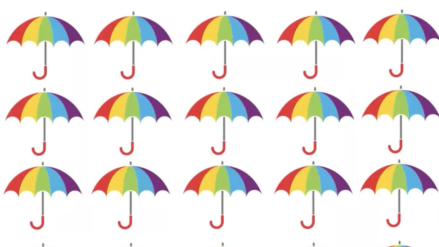 Suchbild: Schneller Augentest: Erkennen Sie, welcher Regenschirm aus der Reihe tanzt?