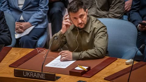 Wolodymyr Selenskyj, Präsident der Ukraine, nimmt an der Sitzung des UN Sicherheitsrat zum Thema Ukraine teil