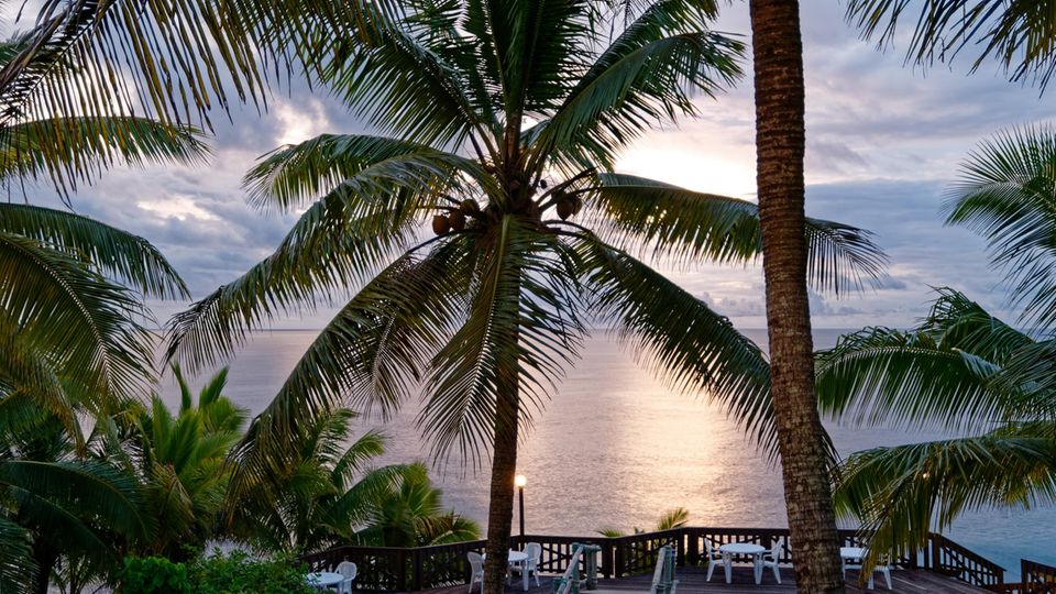 Niue Meeresschutz Palmen Sonnenuntergang Sonnenuntergang auf Niue