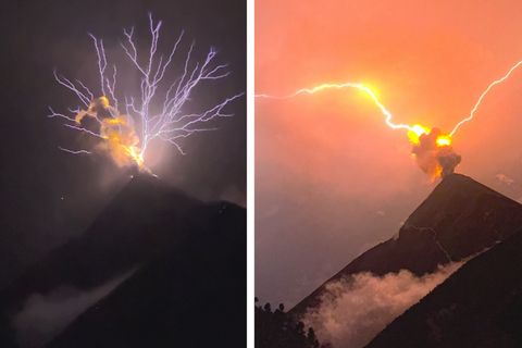 Eruptionsgewitter: Wanderer filmen Blitze am Volcán de Fuego in Guatemala
