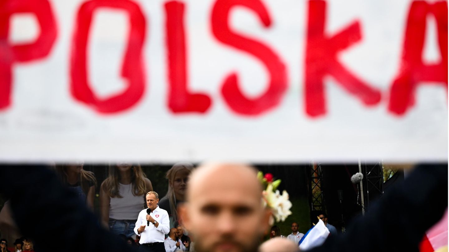 Donald Tusk, Oppositionsführer von Polen, spricht während des "Marsch der Million Herzen"