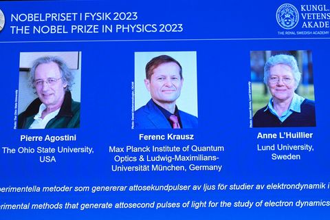 Schweden, Stockholm: Die drei Gewinner des Nobelpreises für Physik 2023 werden verkündet 
