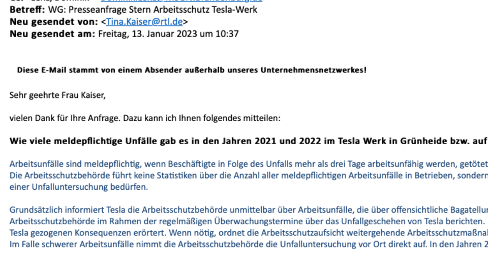 Tesla-Recherche: E-Mail zur Definition von schweren Unfällen
