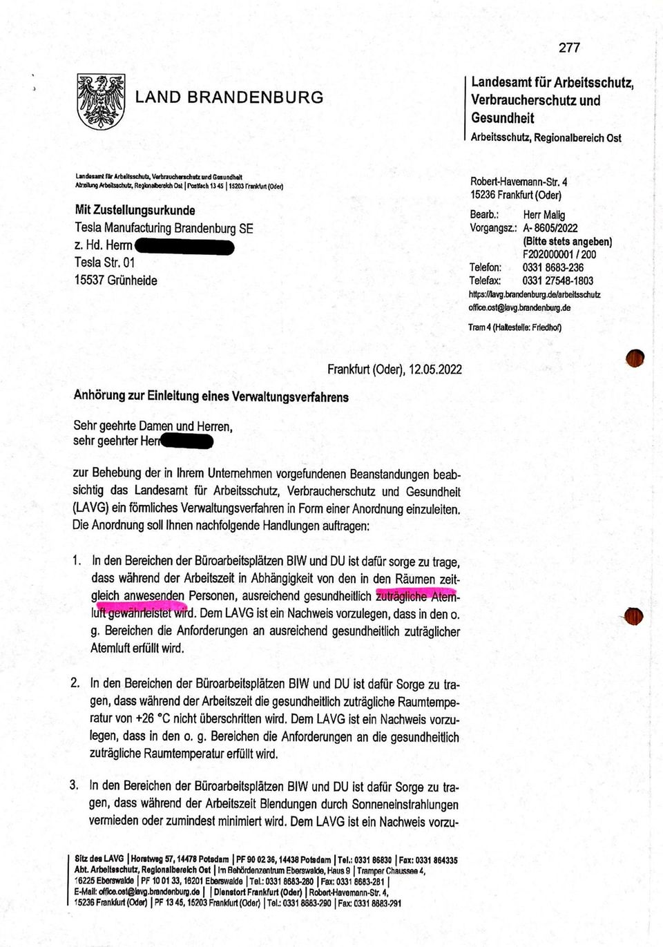 Screenshot LAVG-Dokument Anhörung zur Einleitung eines Verwaltungsverfahrens