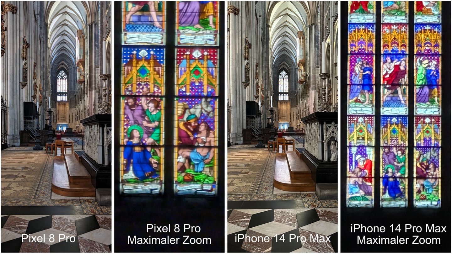 Pixel 8 Pro iPhone 14 Pro Max VGL Domschiff Zoom