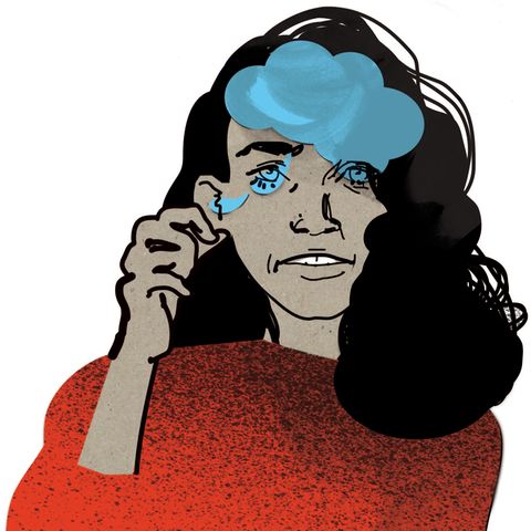 Illustration einer Frau die sich das Ohr hält