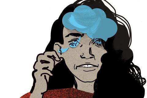 Illustration einer Frau die sich das Ohr hält