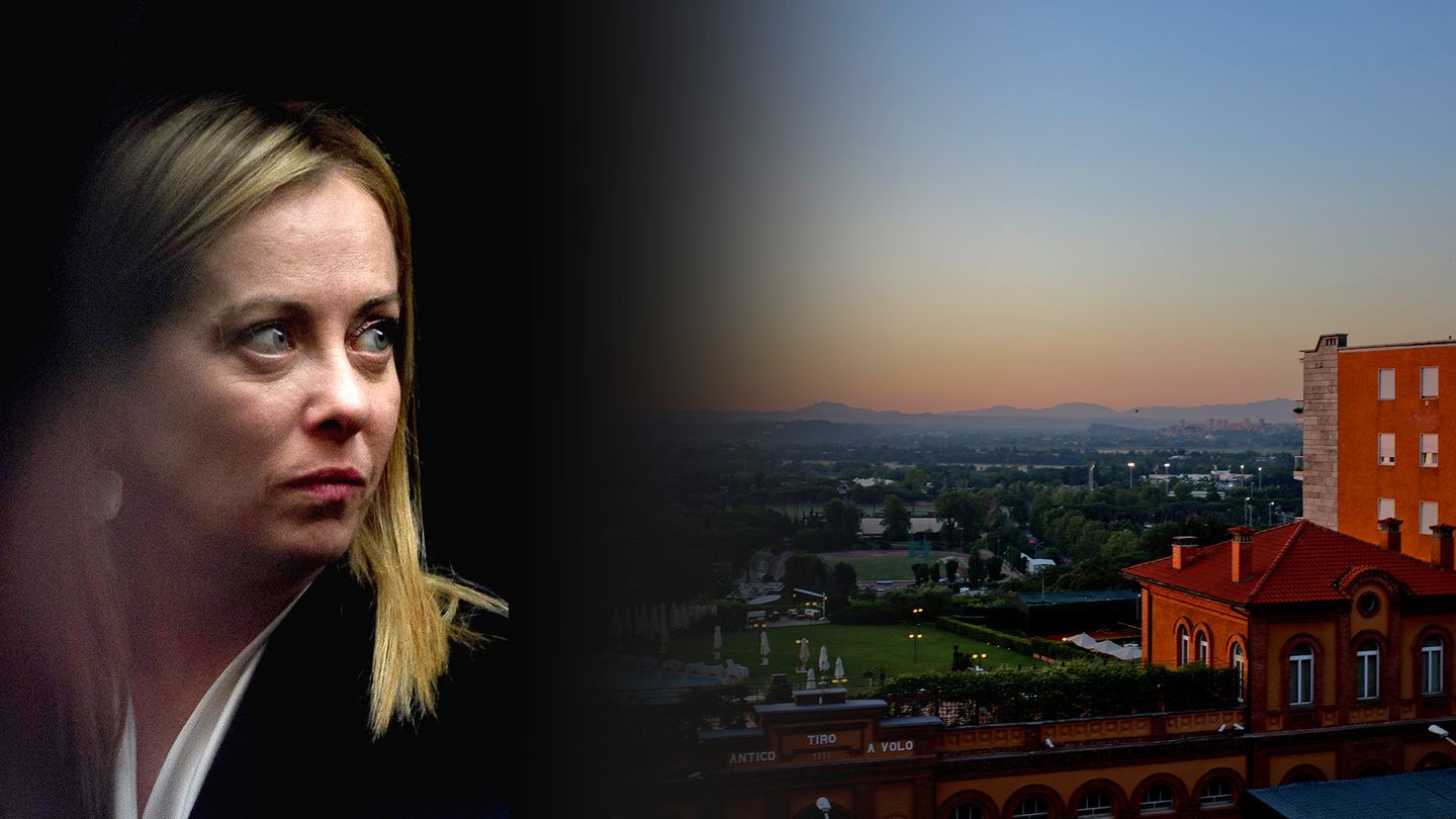 Giorgia Meloni, eine Frau im Profil mit ernstem Blick