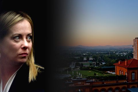 Giorgia Meloni, eine Frau im Profil mit ernstem Blick