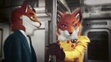 Zwei als Menschen mit Fuchsmasken stehen an Halloween in einer U-Bahn in New York