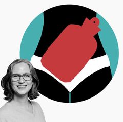 Illustration Wärmflasche auf einem weiblichen Bauch