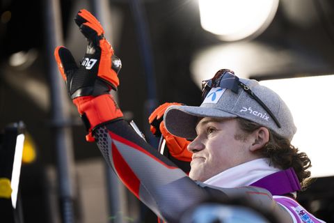 Ski alpin: Weltcup, Slalom, zweiter Lauf, Herren: der Sieger Lucas Braathen aus Norwegen jubelt