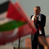 Recep Tayyip Erdogan, Präsident der Türkei, spricht zu den Teilnehmern einer Solidaritätskundgebung für die Palästinenser