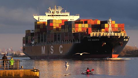 Ein MSC-Containerschiff im Hamburger Hafen