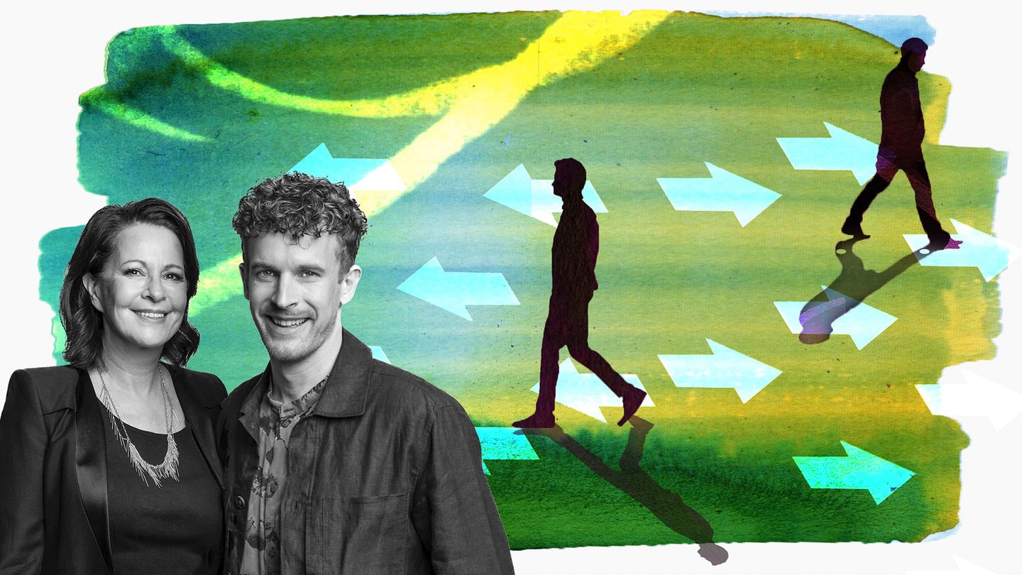 Illustration der Kolumne PsychoLogisch zum Thema Freundschaften beenden zeigt Schattenrisse zweier Männer die voneinander gehen