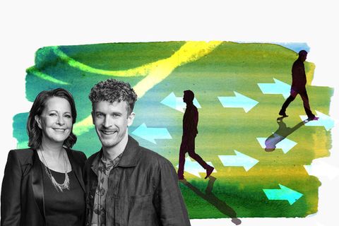 Illustration der Kolumne PsychoLogisch zum Thema Freundschaften beenden zeigt Schattenrisse zweier Männer die voneinander gehen