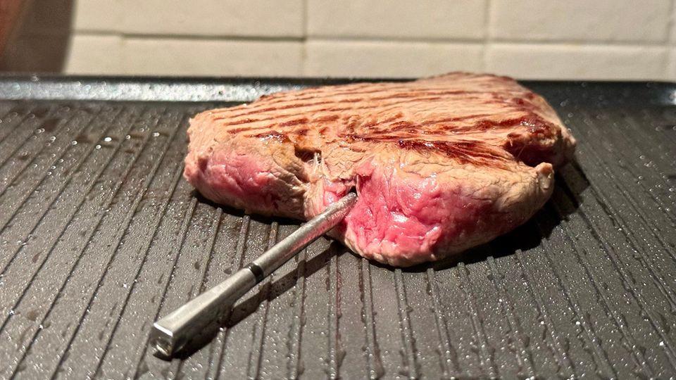 Gar-Grad per Bluetooth : Vor einem vorschnellen Wenden des Steaks schützt das Meater 2 Plus leider nicht Vor einem vorschnellen Wenden des Steaks schützt das Meater 2 Plus leider nicht