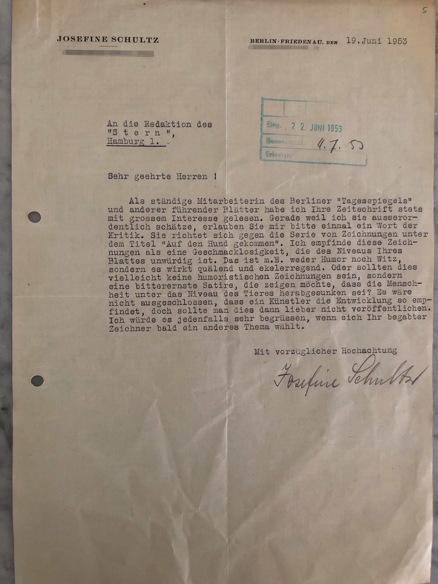 Ein Leserbrief von Josephine Schultz