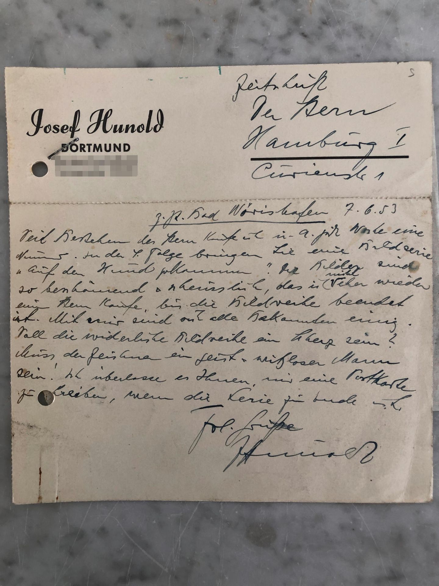 Ein Leserbrief an Loriot von 1953