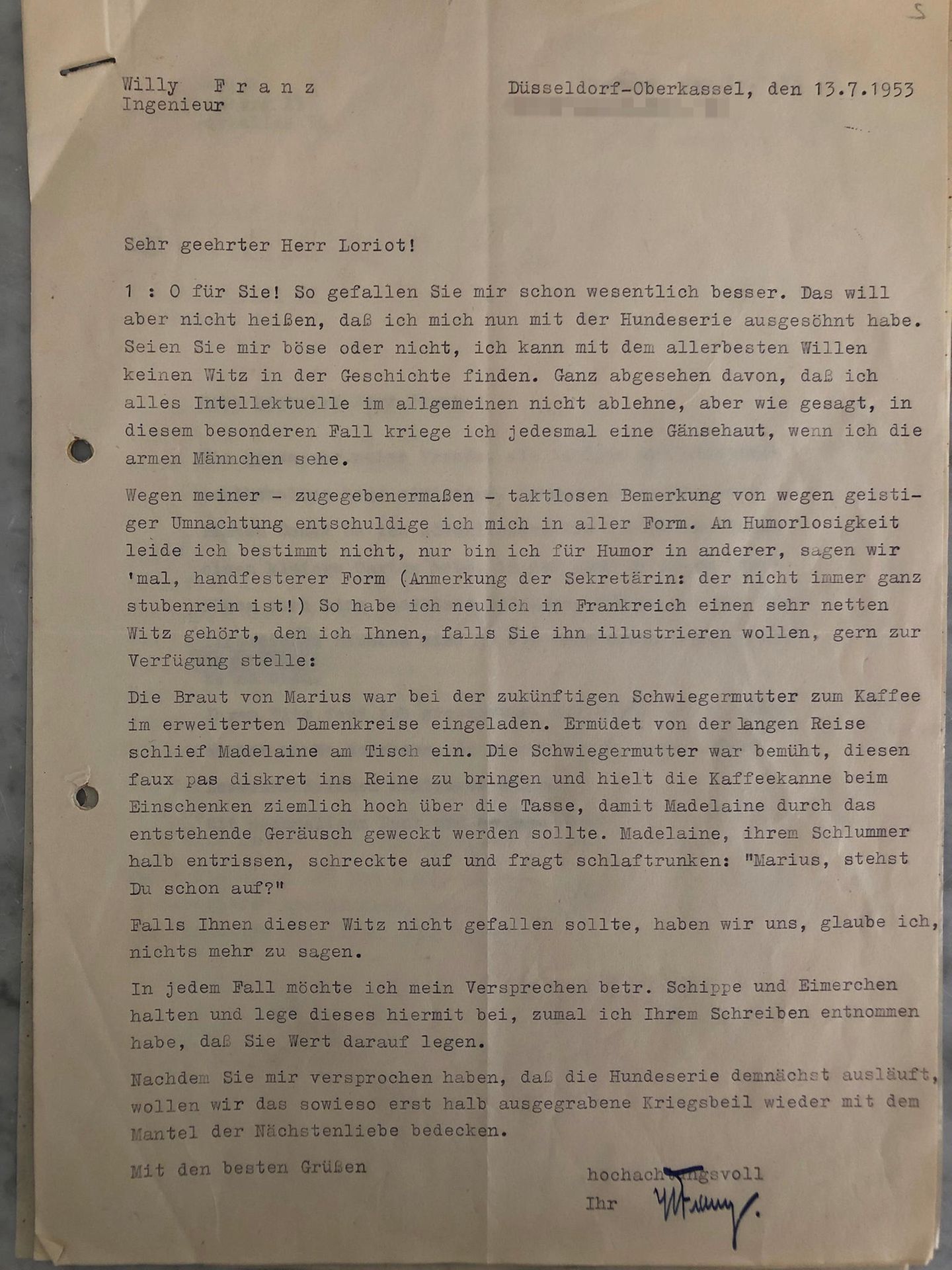 Leserbrief von Willy Franz (Seite 1)