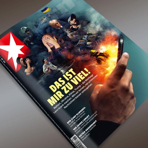 das aktuelle Stern-Cover mit einem Handybildschirm, aus dem Krisen sprudeln