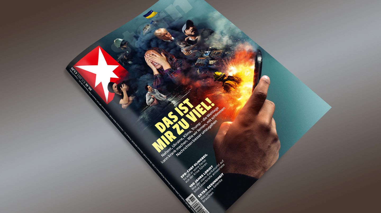 das aktuelle Stern-Cover mit einem Handybildschirm, aus dem Krisen sprudeln