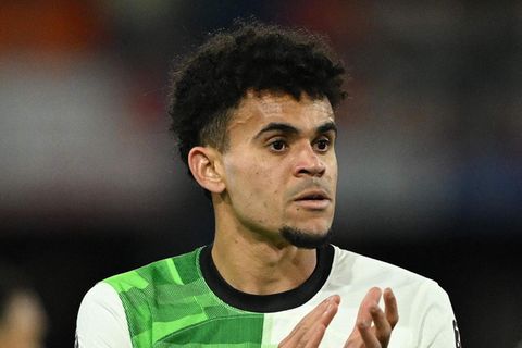 Luis Díaz vom FC Liverpool steht auf dem Rasen und klatscht