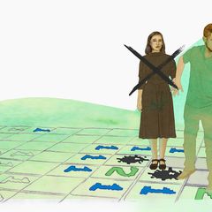 Illustration zeigt drei Menschen der Mann in der Mitte wird von einer Frau gezogen