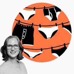 Illustration mit Unterwäsche auf einer Wäscheleine