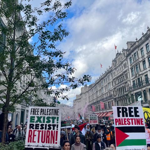 Pro-Palästina-Demonstration in der Londoner Regent Street im Oktober. Die auf den Kundgebungen gerufene Parole "Vom Fluss bis ans Meer, Palästina wird frei sein" gilt als kontrovers. 