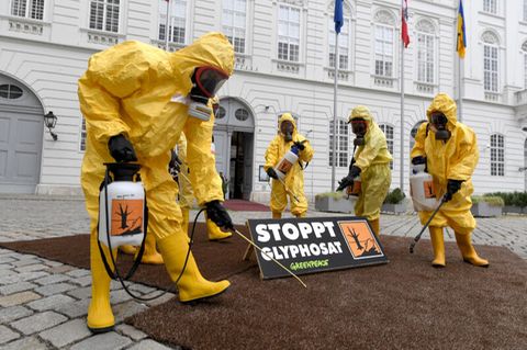 Mitglieder von Greenpeace protestieren in Wien gegen die EU-Zulassung von Glyphosat