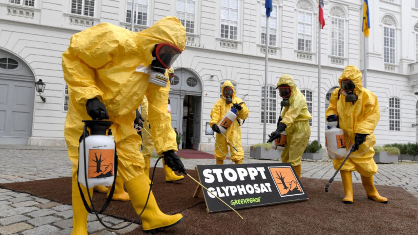 Mitglieder von Greenpeace protestieren in Wien gegen die EU-Zulassung von Glyphosat