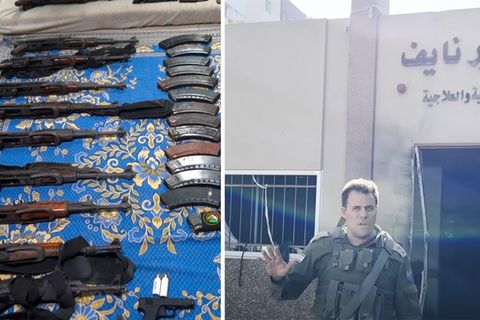Aufnahme von Waffen, die Soldaten um IDF-Oberstleutnant Jonathan Conricus im Schifa-Krankenhaus gemacht haben wollen