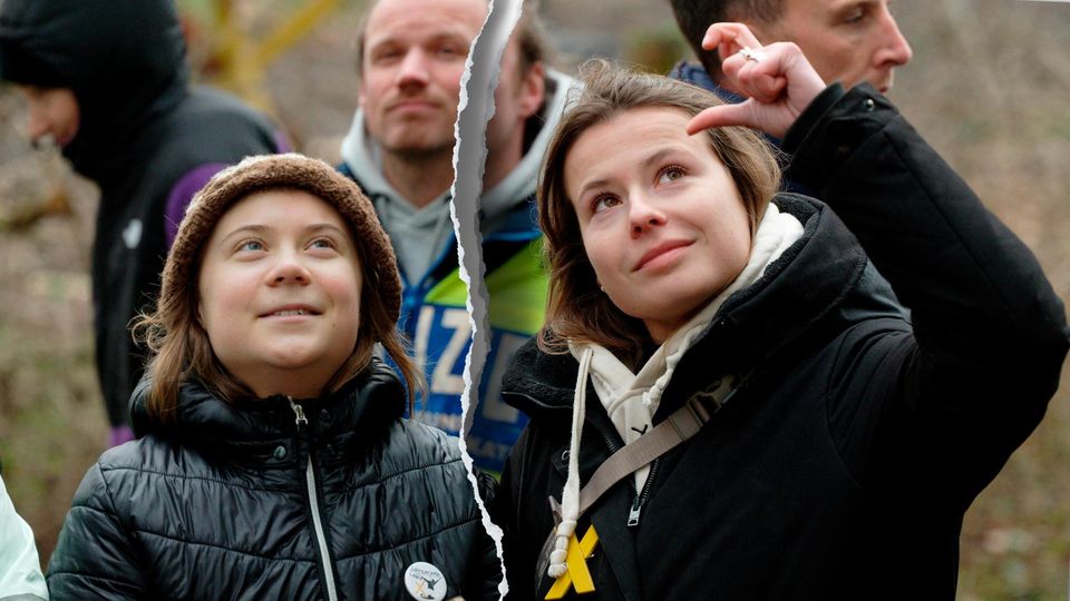 Die Klimaaktivistinnen Luisa Neubauer und Greta Thunberg stehen im von Klimaaktivisten besetzten Braunkohleort Lützerath