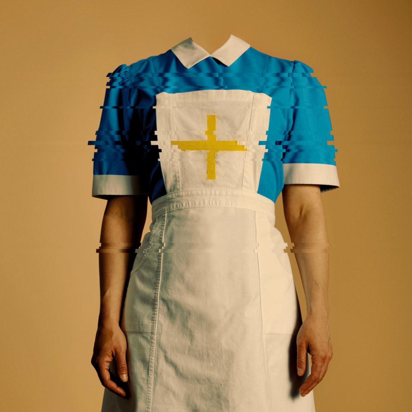 Krankenschwester mit wegretuschiertem Kopf