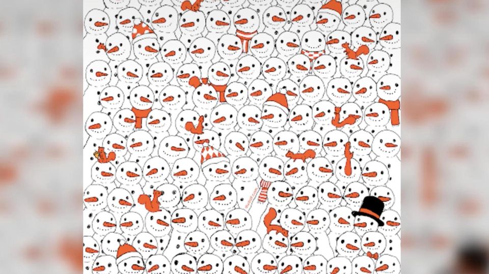 Augentest mit Schneemännern Hier stimmt etwas nicht – welchen Schneemännern fehlt die Nase?