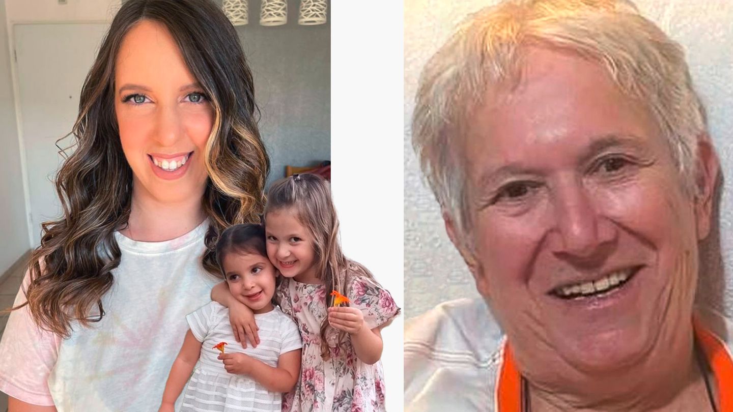 Mutter Doron Asher mit ihren beiden sich umarmenden Töchtern Raz und Aviv, 4, und 3. Daneben die 77 Jahre alte Margalit Moses