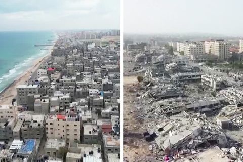 Vorher-Nachher-Bilder: Gazastreifen: Drohnenaufnahmen zeigen Ausmaß der Zerstörung