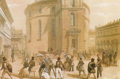 Die Frankfurter Paulskirche im Jahr 1848, als sie Tagungsort des Vorparlaments und der Nationalversammlung war