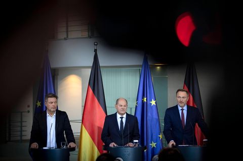 Haushalt: Die Ampelspitzen rund um Vize-Kanzler Robert Habeck, Bundeskanzler Olaf Scholz und Finanzminister Christian Lindner