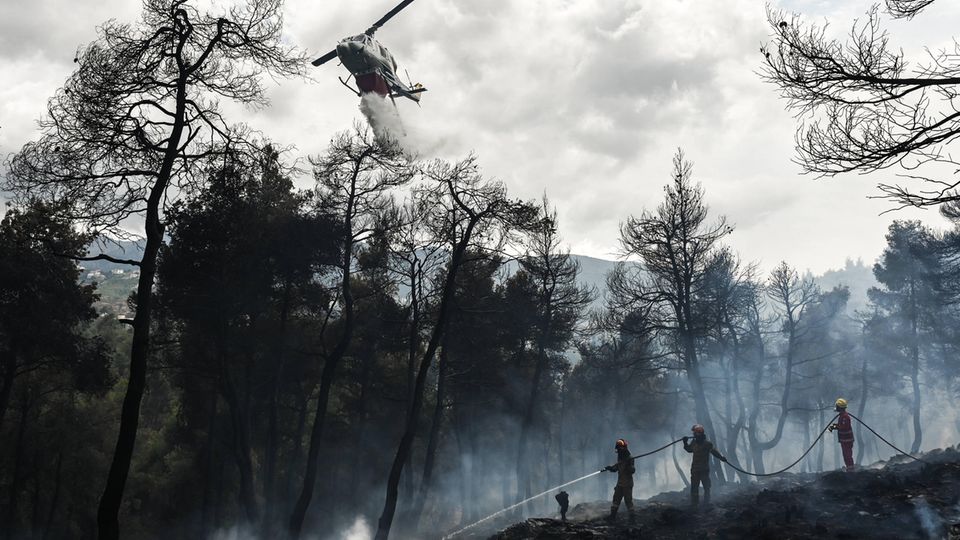 Klimawandel Waldbrände Griechenland Feuer und Löscharbeiten in Stamata, einem nördlichen Vorort von Athen